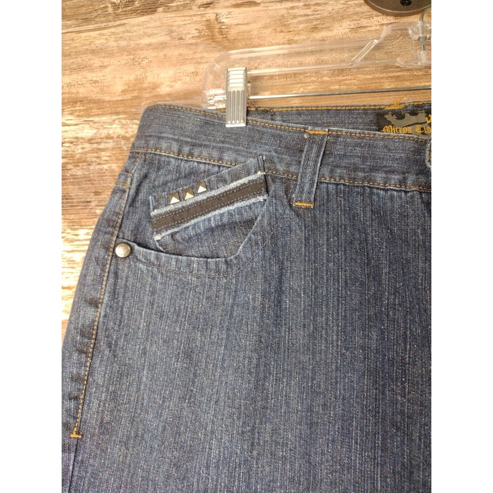 Micros Clothing Y2k Baggy Jeans Bootcut Dark Blue Denim Stud Pockets 36x32 90's - Picture 5 of 16